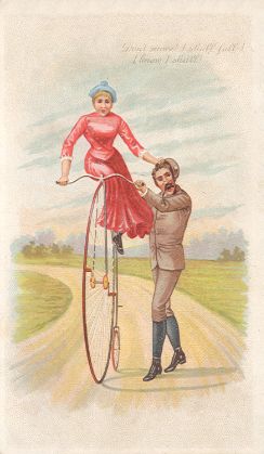 Arbuckle - high-wheel bicycle, "Don't move! I shall fall--! I know I shall!"