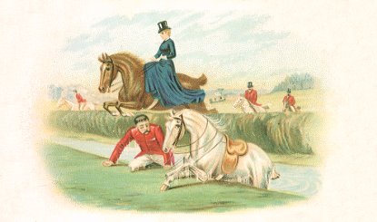 Arbuckle - fox hunt, woman on horse, man in water