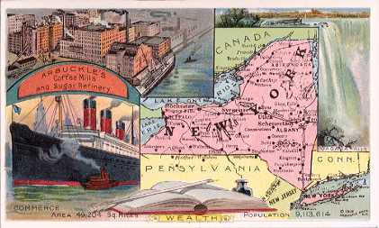 New York map - Coffee Mills, Sugar Refinery; Niagara Falls