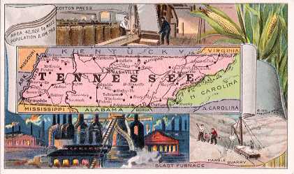 Tennessee map - Cotton Press; Blast Furnace; Marble Quarry