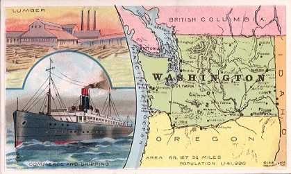 Washington map - lumber mill, steamship