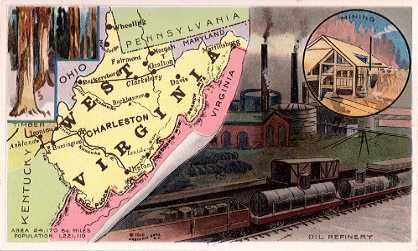 West Virginia map - Timber; Mining; Oil Refinery